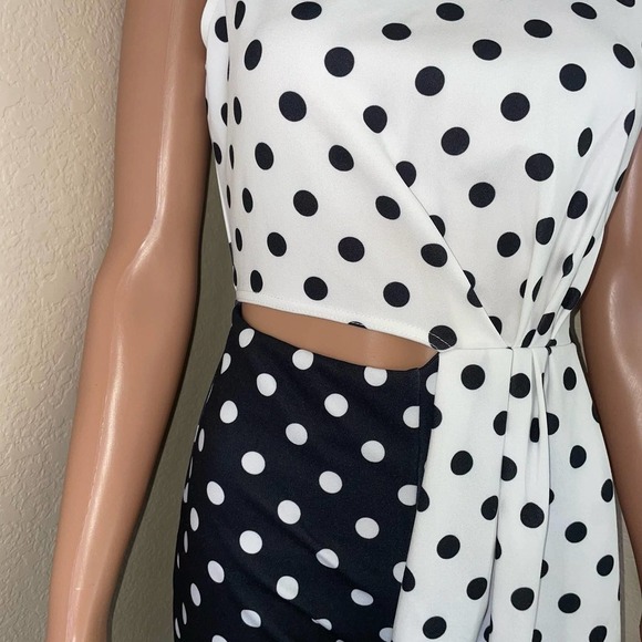 Venus Drape Cutout Jumpsuit polka dot romper black/white back zip SZ XS … - Picture 3 of 11